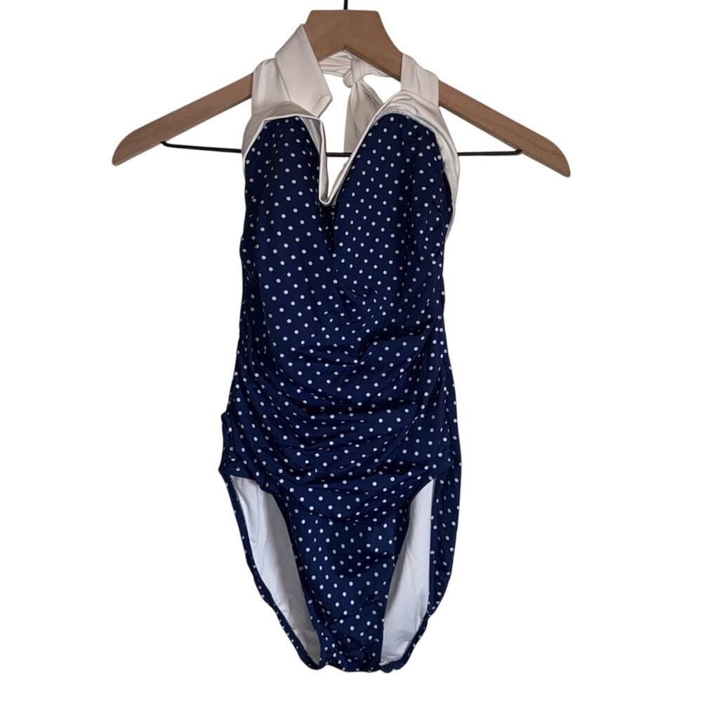 VINTAGE LAUREN RALPH LAUREN 90s Polka Dot PinUp Halter One piece swimsuit 8